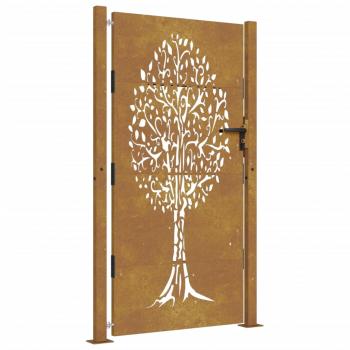 Gartentor 105x205 cm Cortenstahl Baum-Design