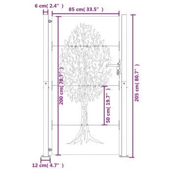 Gartentor 105x205 cm Cortenstahl Baum-Design