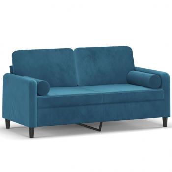 2-Sitzer-Sofa mit Zierkissen Blau 140 cm Samt