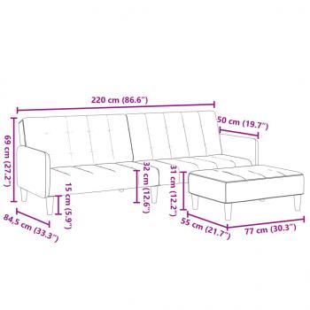 Schlafsofa 2-Sitzer mit Fußhocker Hellgrau Stoff