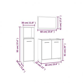 3-tlg. Badmöbel-Set Räuchereiche Holzwerkstoff