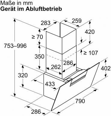 Bosch DWK87FN60 EEK: A+ Wandesse, 80 cm breit, 431 m³/h, Ab-/Umluft, Home Connect, Smart Hood Automatic, LED-Beleuchtung, Klarglas schwarz bedruckt