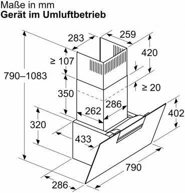 Bosch DWK87FN60 EEK: A+ Wandesse, 80 cm breit, 431 m³/h, Ab-/Umluft, Home Connect, Smart Hood Automatic, LED-Beleuchtung, Klarglas schwarz bedruckt