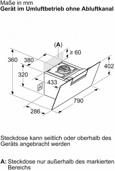 Bosch DWK87FN60 EEK: A+ Wandesse, 80 cm breit, 431 m³/h, Ab-/Umluft, Home Connect, Smart Hood Automatic, LED-Beleuchtung, Klarglas schwarz bedruckt