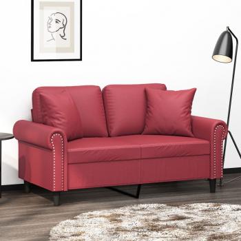 ARDEBO.de - 2-Sitzer-Sofa mit Zierkissen Weinrot 120 cm Kunstleder