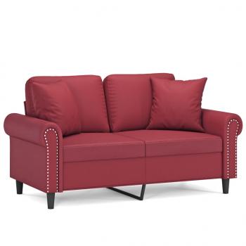 2-Sitzer-Sofa mit Zierkissen Weinrot 120 cm Kunstleder