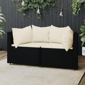 ARDEBO.de - Garten-Ecksofas mit Kissen 2 Stk. Schwarz Poly Rattan