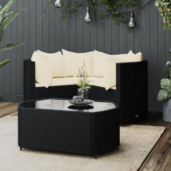 ARDEBO.de - 4-tlg. Garten-Lounge-Set mit Kissen Schwarz Poly Rattan