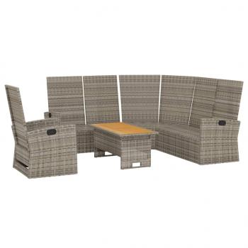 3-tlg. Garten-Lounge-Set mit Kissen Grau Poly Rattan