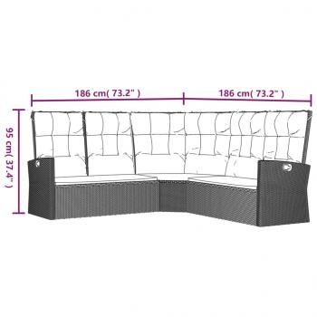 2-tlg. Garten-Lounge-Set mit Kissen Schwarz Poly Rattan