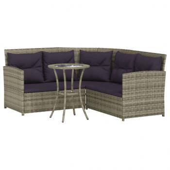 2-tlg. Sofagarnitur in L-Form mit Kissen Grau Poly Rattan 