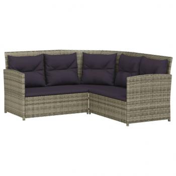 2-tlg. Sofagarnitur in L-Form mit Kissen Grau Poly Rattan 