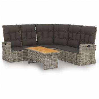 2-tlg. Garten-Lounge-Set mit Kissen Grau Poly Rattan