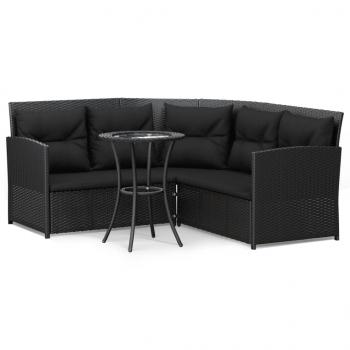 2-tlg. Sofagarnitur in L-Form mit Kissen Schwarz Poly Rattan 