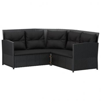 2-tlg. Sofagarnitur in L-Form mit Kissen Schwarz Poly Rattan 