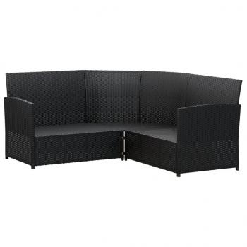 2-tlg. Sofagarnitur in L-Form mit Kissen Schwarz Poly Rattan 