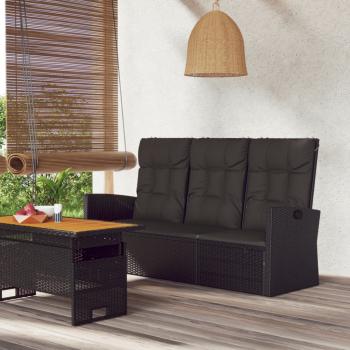 ARDEBO.de - Gartenbank mit Liegefunktion & Kissen Schwarz 173cm Poly Rattan