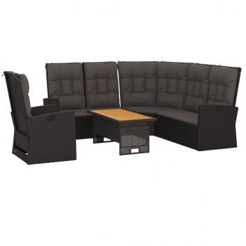 3-tlg. Garten-Lounge-Set mit Kissen Schwarz Poly Rattan