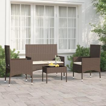 ARDEBO.de - 4-tlg. Garten-Lounge-Set mit Kissen Braun Poly Rattan