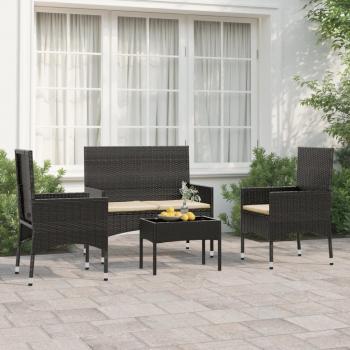 ARDEBO.de - 4-tlg. Garten-Lounge-Set mit Kissen Schwarz Poly Rattan