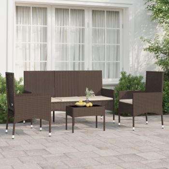 ARDEBO.de - 4-tlg. Garten-Lounge-Set mit Kissen Braun Poly Rattan