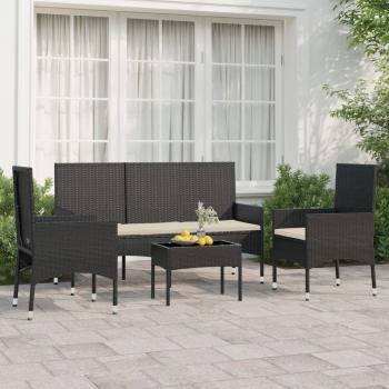 ARDEBO.de - 4-tlg. Garten-Lounge-Set mit Kissen Schwarz Poly Rattan