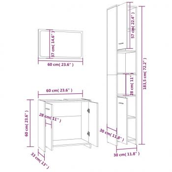 3-tlg. Badmöbel-Set Räuchereiche Holzwerkstoff