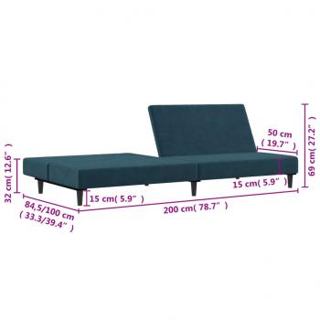 Schlafsofa 2-Sitzer Blau Samt