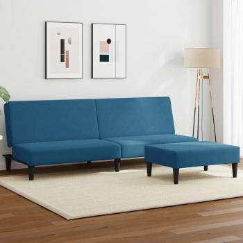 ARDEBO.de - Schlafsofa 2-Sitzer mit Fußhocker Blau Samt