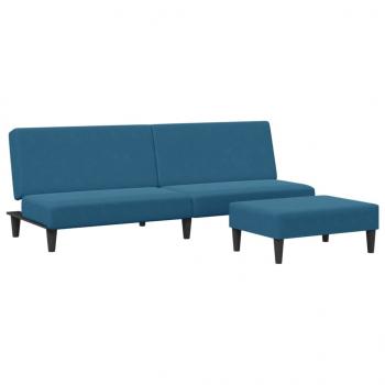 Schlafsofa 2-Sitzer mit Fußhocker Blau Samt