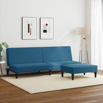 Schlafsofa 2-Sitzer mit Fußhocker Blau Samt