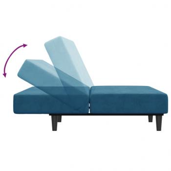 Schlafsofa 2-Sitzer mit Fußhocker Blau Samt