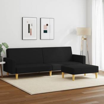 Schlafsofa 2-Sitzer mit Fußhocker Schwarz Stoff