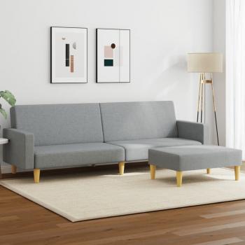 ARDEBO.de - Schlafsofa 2-Sitzer mit Fußhocker Hellgrau Stoff