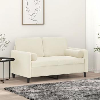 ARDEBO.de - 2-Sitzer-Sofa mit Zierkissen Creme 120 cm Samt