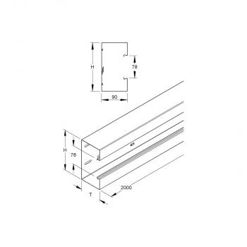 Niedax GKU 170-78T90 VW Gerätekanalunterteil, einzügig symmetrisch, 170x90x2000 mm, De-Öffnung 78 mm, Stahl, bandverzinkt