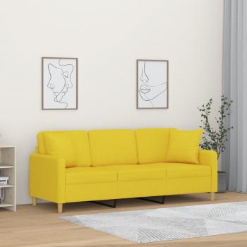 ARDEBO.de - 3-Sitzer-Sofa mit Zierkissen Hellgelb 180 cm Stoff