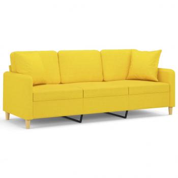 3-Sitzer-Sofa mit Zierkissen Hellgelb 180 cm Stoff