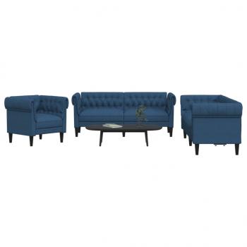 ARDEBO.de - 3-tlg. Sofagarnitur Blau Stoff