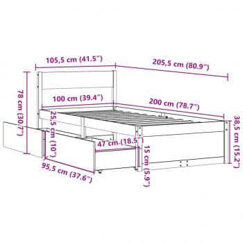 Massivholzbett ohne Matratze Weiß 100x200 cm Kiefernholz