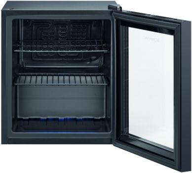 Bomann KSG 7291 Glastür-Kühlschrank, 44 cm breit, 46 Liter, 55 Dosen à 330 ml, schwarz