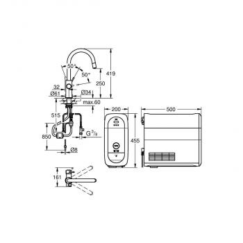 GROHE Blue Home Starter Kit, C-Auslauf, herausziehbarer Mousseurauslauf, bis 150° schwenkbar, supersteel (31541DC0)