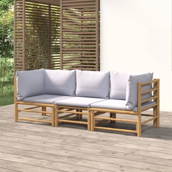 ARDEBO.de - 3-tlg. Garten-Lounge-Set mit Hellgrauen Kissen Bambus