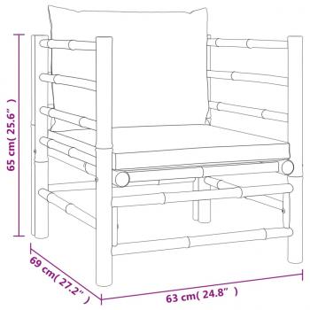 7-tlg. Garten-Lounge-Set mit Hellgrauen Kissen Bambus