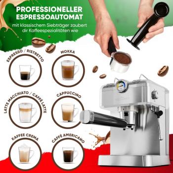 ProfiCook PC-ES-KA 1267 Espresso-Kaffeemaschine, 1100 W, 20 bar, 1,5 Wassertank, Edelstahl