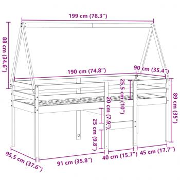 Hochbett mit Dach 90x190 cm Massivholz Kiefer