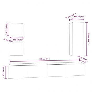 5-tlg. TV-Schrank-Set Schwarz Holzwerkstoff