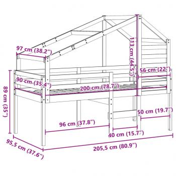 Hochbett mit Dach 90x200 cm Massivholz Kiefer