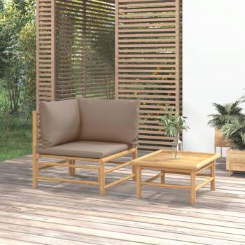 ARDEBO.de - 2-tlg. Garten-Lounge-Set mit Taupe Kissen Bambus