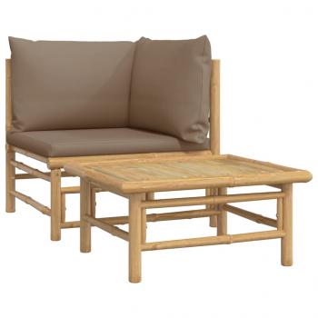 2-tlg. Garten-Lounge-Set mit Taupe Kissen Bambus